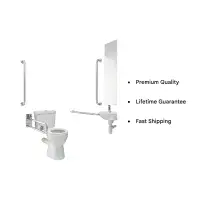 Luxury Doc M Pack with Stainless Steel Rails and Push Button Flush Cistern – Close Coupled Toilet Set