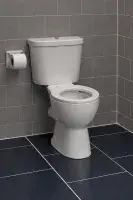 Luxury Doc M Pack with Stainless Steel Rails and Push Button Flush Cistern – Close Coupled Toilet Set