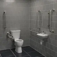 Luxury Doc M Pack with Stainless Steel Rails and Push Button Flush Cistern – Close Coupled Toilet Set