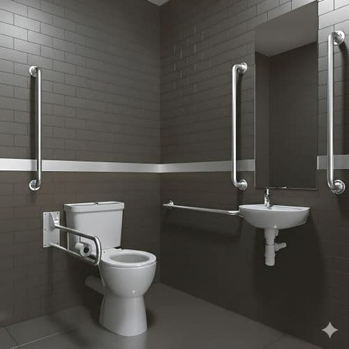 Luxury Doc M Pack with Stainless Steel Rails and Push Button Flush Cistern  Close Coupled