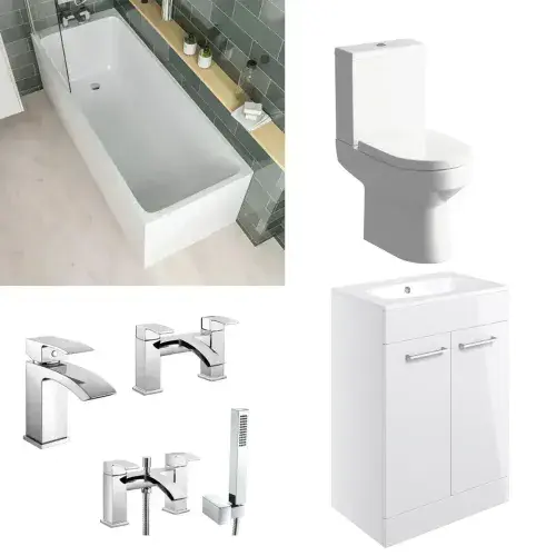 Malin 1800x700 Bath and Vanity Unit Bathroom Pack with Taps & Wastes