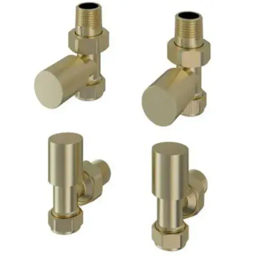 Manual Round Radiator Valves - Brushed Brass - Pair