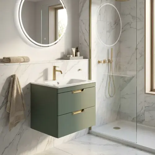Marbelle Green 600mm Wall Hung Vanity Unit inc Basin