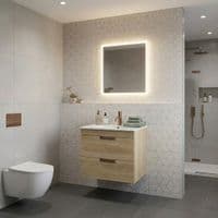 Marbelle Oak 600 Wall Hung Drawer Unit inc Ceramic Basin, Optional Colour Handles