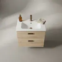 Marbelle Oak 600 Wall Hung Drawer Unit inc Ceramic Basin, Optional Colour Handles