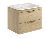 Marbelle Oak 600 Wall Hung Drawer Unit inc Ceramic Basin, Optional Colour Handles