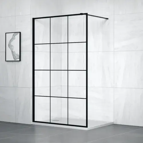Matt Black Framed Easy Clean 8mm Glass Wet Room Shower Screen