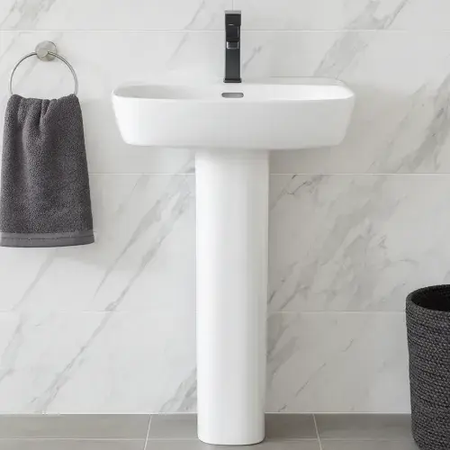 Medici Modern 550mm Square Basin & Full Pedestal | 1 Tap Hole