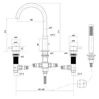 Meriden 4 Tap Hole Bath Shower Mixer Tap Matt Black