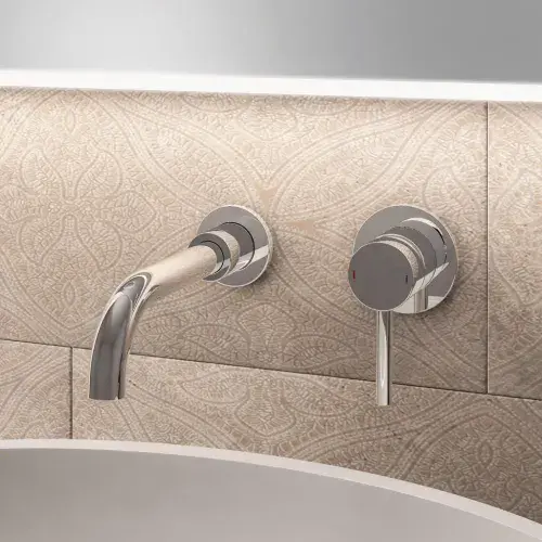 Meriden Wall Mounted Basin Mixer Tap with Curved Spout Chrome