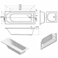 Merit Durable Acrylic Bath, 1700mm x 700mm, Single Ended, 2 Tap Holes, Optional Reinforced Upgrade