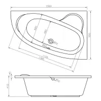 Merrill 1500 x 950mm Offset Corner Bath Left or Right Hand inc Legs & Fixings