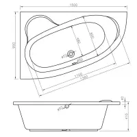 Merrill 1500 x 950mm Offset Corner Bath Left or Right Hand inc Legs & Fixings