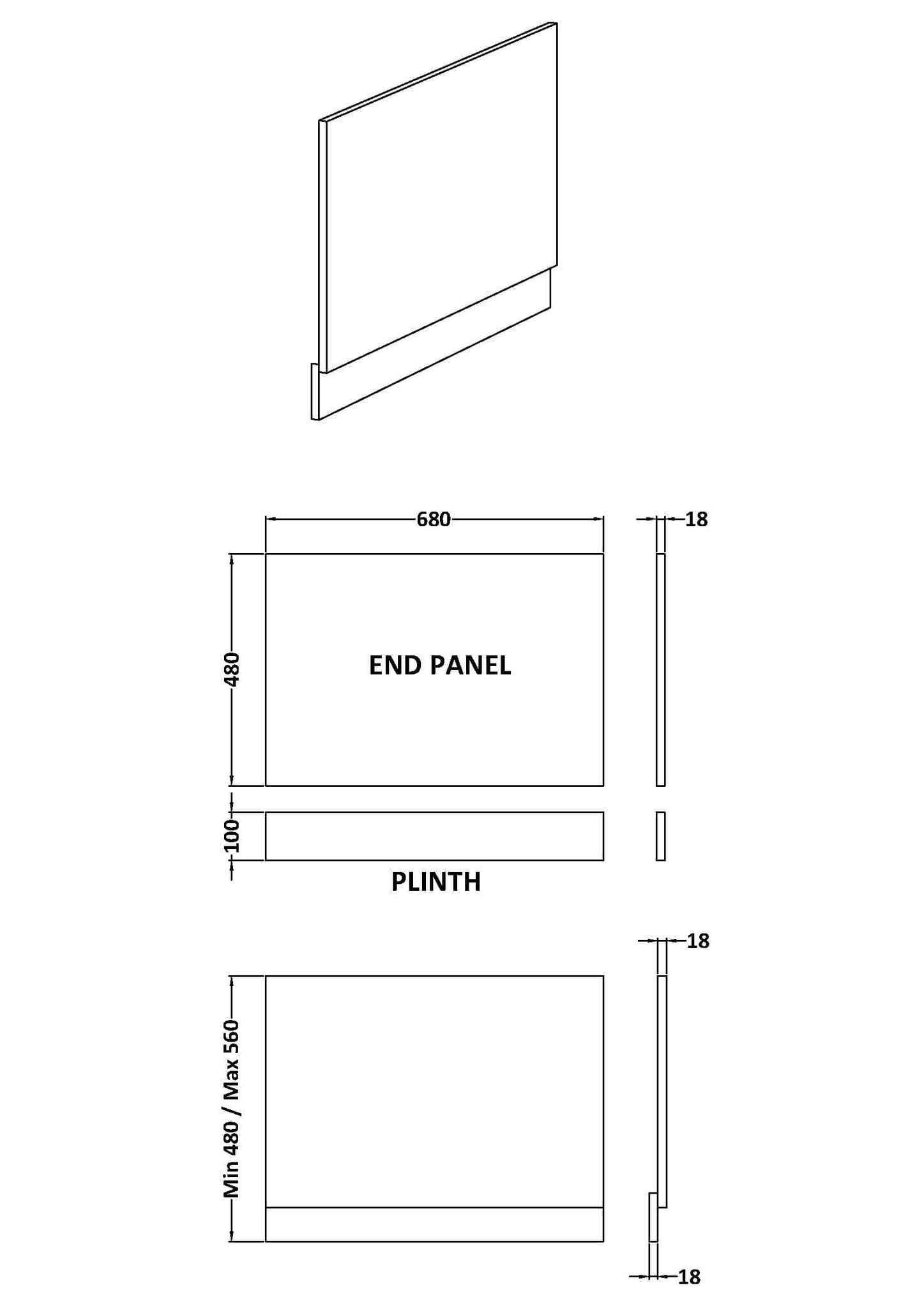 Elite Range Metallic Slate, Straight End Panel & Plinth (700mm)