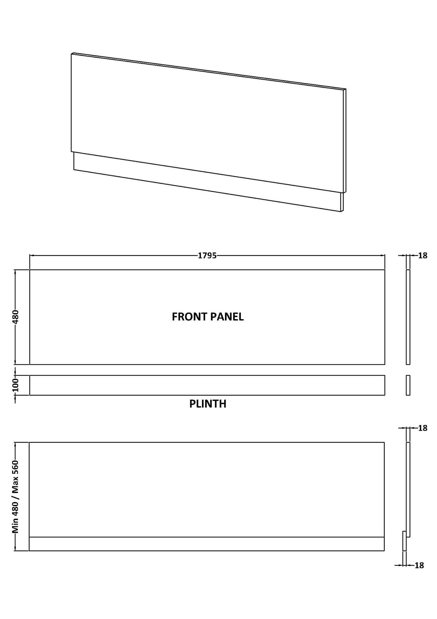 Elite Range Metallic Slate, Straight Front Panel & Plinth (1800mm)