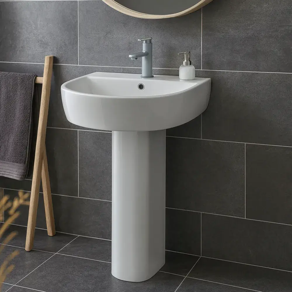 Metro 555mm Basin and Slim Rim Basin Full Pedestal with Fixings - White
