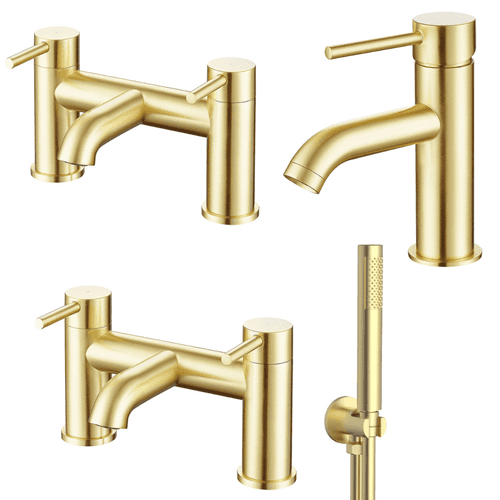 Mineral Brushed Brass Modern Tap Pack Basin Mixer & Matching Bath Filler | Bathcenter