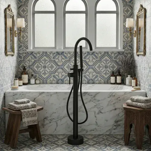 Mineral Matt Black Floor Standing Bath Shower Mixer Tap | Mineral Taps