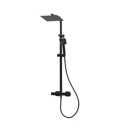 Mio Black Dual Outlet SafeTouch Thermostatic Shower with Telescopic Riser Kit, Overhead Soaker and Multi-function Handset
