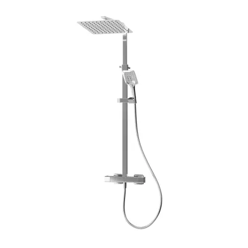 Mio Deluxe Dual Outlet Safe-Touch Thermostatic Shower with Telescopic Riser Kit, Overhead Soaker and Multi Function Handset