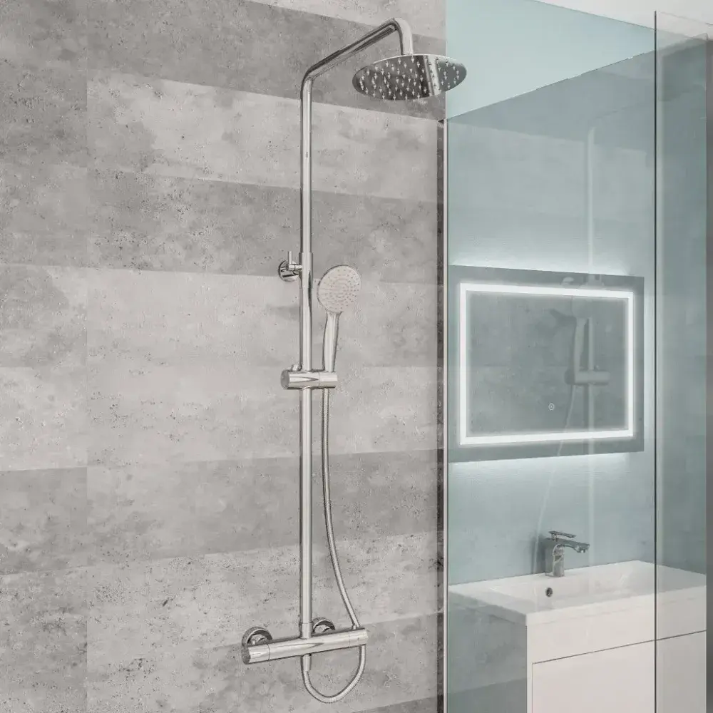 Modern Adjustable Height 850-1200mm Round Thermostatic Shower Pole - Chrome