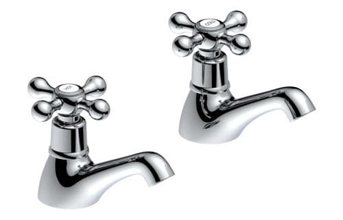 Modox Basin Pillar Taps, Chrome, Traditional Cross Top Style