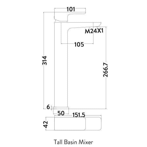 Muro High Riser Basin Monobloc Tap - Matt Black Brushed Brass or Chrome