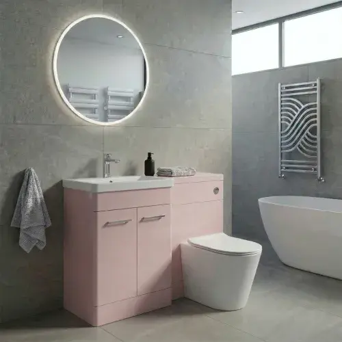 Narvik 1100mm 100% Waterproof L-Shape Bathroom Suite - Matte Pink (Vanity, WC Unit & Basin