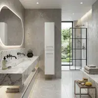 Narvik 300mm Waterproof Tall Unit - Gloss White | Wall Hung Storage
