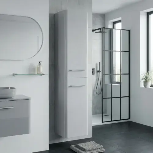 Narvik 300mm 100% Waterproof Tall Boy Bathroom Storage Unit - Light Grey Gloss (Wall-Hung)