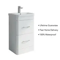 Narvik 500mm Waterproof Vanity Unit - Gloss White | 2 Drawers