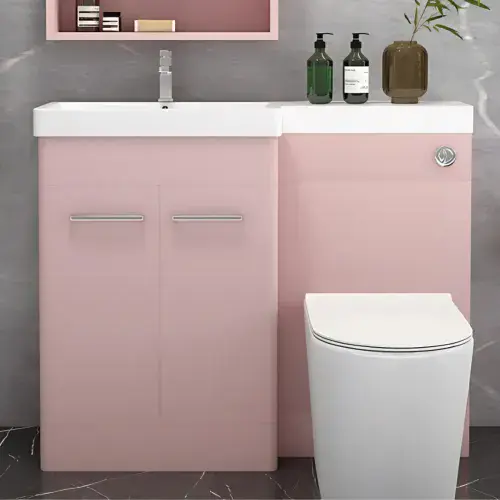 Narvik Waterproof 1100mm Pink L Shape Furniture Suite with Basin Top