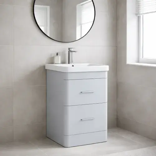 Narvik Waterproof 500mm 2 Drawer Vanity Unit Light Grey with Ceramic Basin