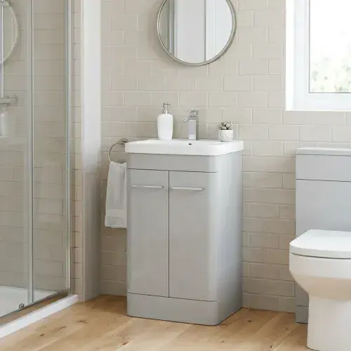 Narvik Waterproof 500mm Vanity Unit 2 Door Light Grey with Ceramic Basin | Lifetime Guarantee
