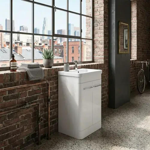 Narvik Waterproof 600mm 2 Door Vanity Unit White with Ceramic Basin | Lifetime Guarantee