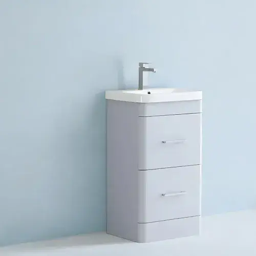 Narvik Waterproof 600mm Curved 2 Drawer Vanity Unit Light Grey
