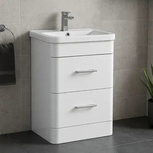 Narvik Waterproof 600mm Curved 2 Drawer Vanity Unit White
