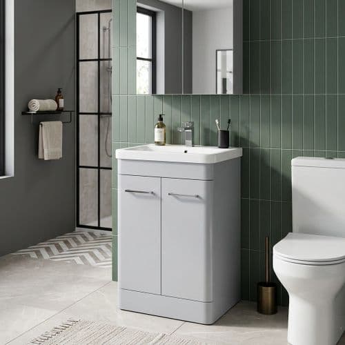 Narvik Waterproof 600mm Vanity Unit 2 Door Light Grey with Ceramic Basin | Lifetime Guarantee