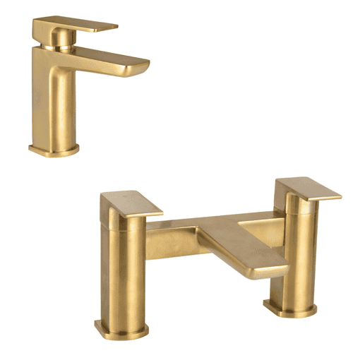 Neo Brushed Brass Bathroom Tap Pack, Basin Mixer, Bath Filler or Shower Mixer & Waste