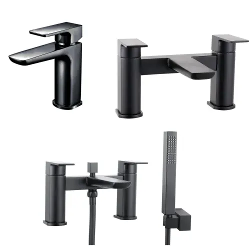 Neo Matt Black Bathroom Tap Pack, Basin Mixer, Bath Filler or Shower Mixer & Waste