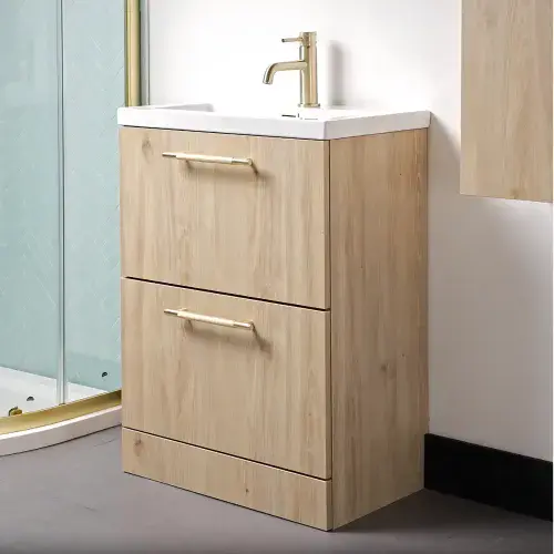 Neo Plus Oak 500mm Floor Standing Drawer Unit inc Basin