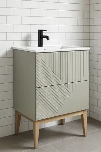Octavia Matt Oat 610mm Floor Standing 2 Drawer Basin Unit & Ceramic basin