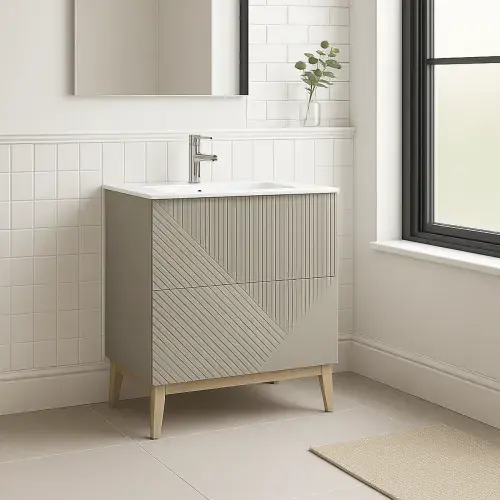 Octavia Matt Oat 815mm Floor Standing 2 Drawer Basin Unit & Ceramic basin