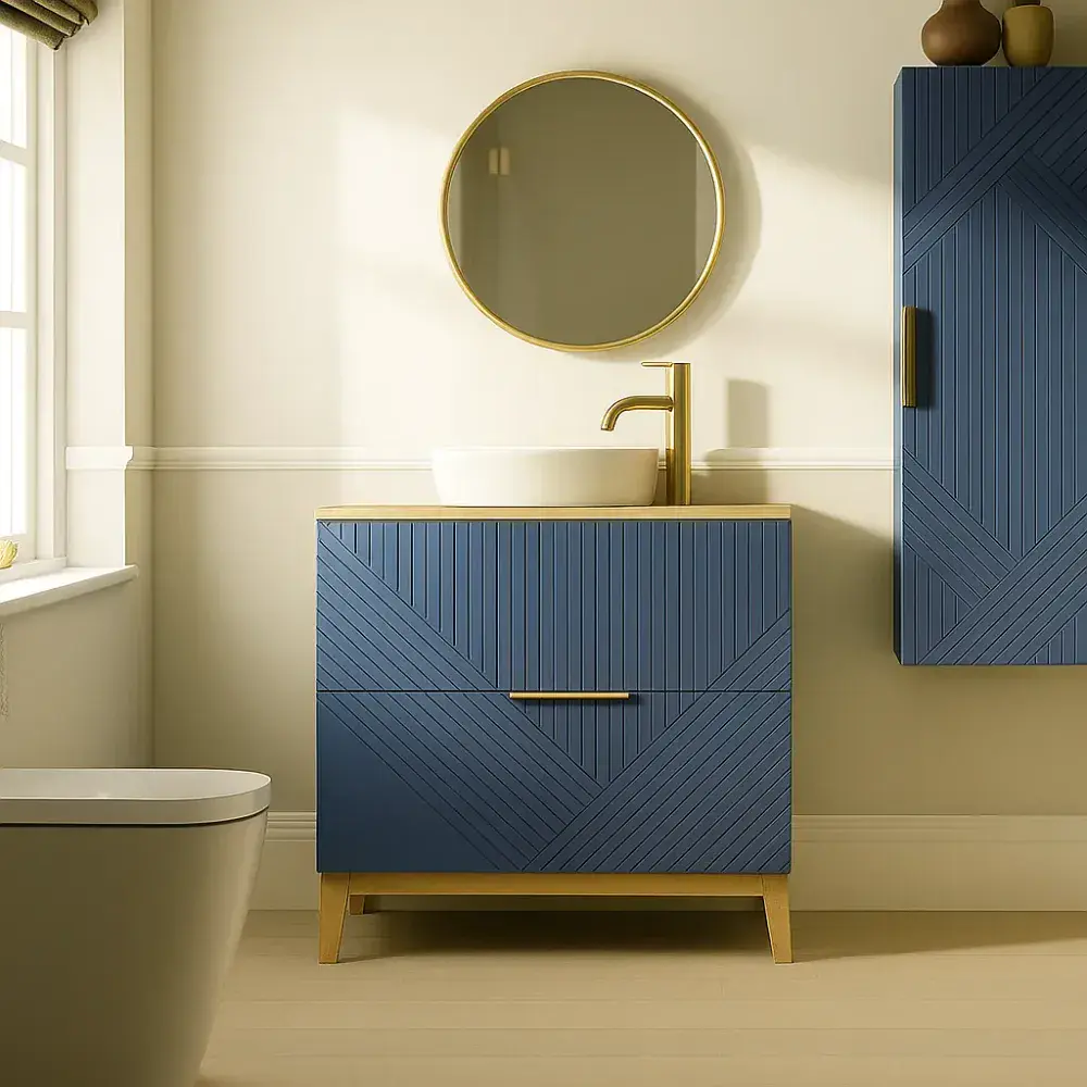 Octavia Matt Smoke Blue 810mm Floor Standing 2 Drawer Basin Unit ...