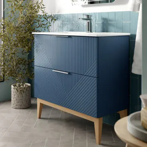 Octavia Matt Smoke Blue 815mm Floor Standing 2 Drawer Basin Unit ...