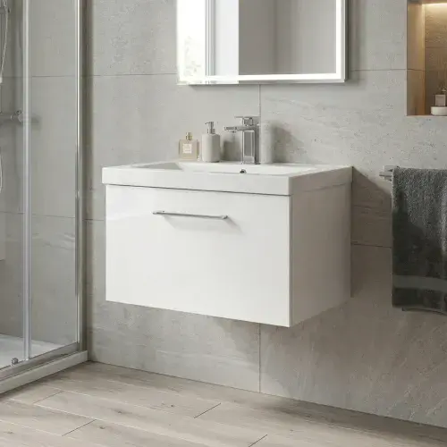 Odense 600mm Wall-Hung Vanity Unit & Inset Basin  1 Soft-Close Drawer (9 Designer Finishes)