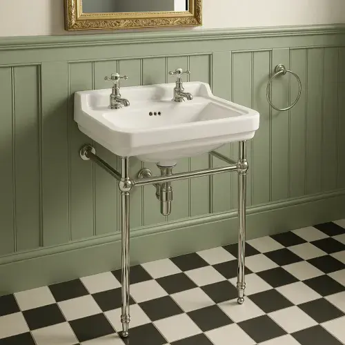 Old London Richmond 500mm Basin & Luxury Chrome Washstand - 2 Tap Hole