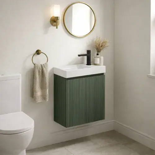 Opulenza Cloakroom Unit - Reed Green - Includes White Polymarble Basin