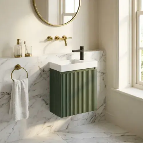 Opulenza Cloakroom Unit - Reed Green - Includes White Polymarble Basin