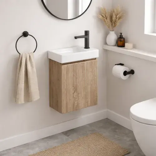 Opulenza Cloakroom Unit - Sonoma Oak - Includes White Basin